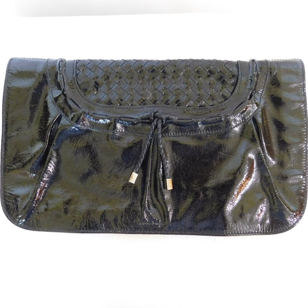 SALVATORE FERRAGAMO LARGE BLACK LEATHER CLUTCH